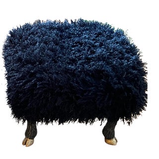 Faux “Sheepskin” Ottoman With Sculpted and Gilt Legs and Faux “Lamb” Washable Upholstery Textile For Sale