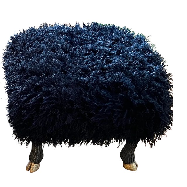 Stool / Ottoman Sculpted and Gilt Faux Legs and Faux “Lamb” Washable Upholstery Textile- Made to Order For Sale