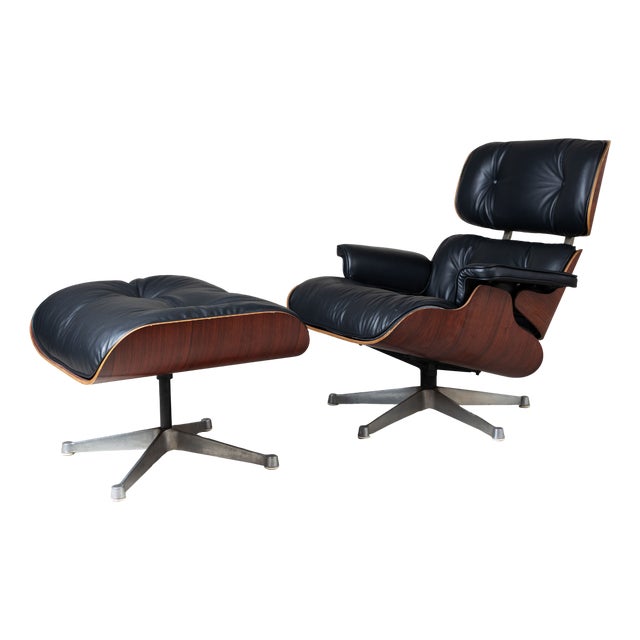 Set of Lounge Chair and Ottoman by Charles and Ray Eames for Vitra, 1950s For Sale