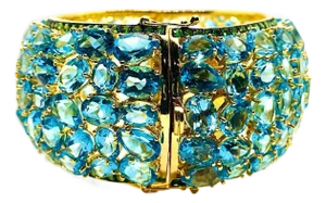 Bochic “Capri” Vintage Natural Blue Topaz Cuff Set In 18K Gold & Silver