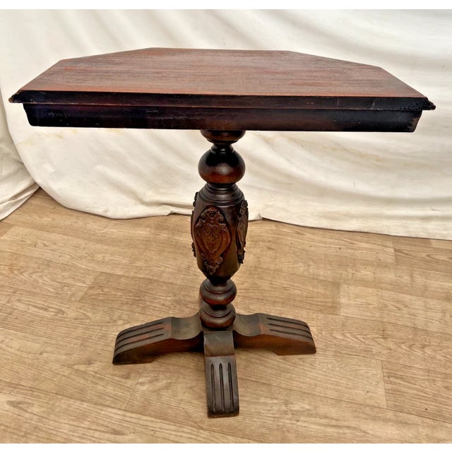 1940s Ornate Wooden Accent Table, Victorian Style Plant Stand, Small Entryway Pedestal For Sale In Palm Springs - Image 6 of 12