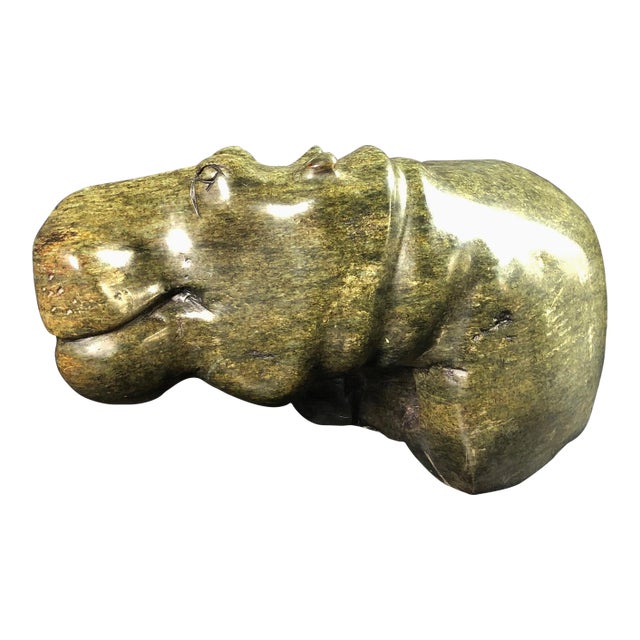 Mid 20th Century Carved Green Marble Hippo Sculpture For Sale