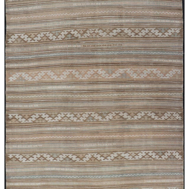 Vintage Turkish Flat-Weave Striped Kilim in Taupe, Cream, and Light Brown For Sale - Image 9 of 11