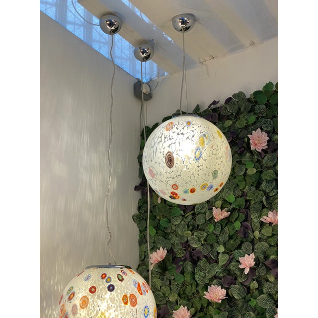 Italian Murano Style Glass Sphere Waterfall Pendants - Set of 3 For Sale - Image 11 of 11