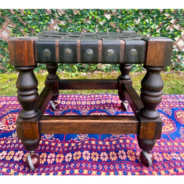 Bring timeless European character to your home with this authentic vintage Spanish Revival footstool, handcrafted in Spain...