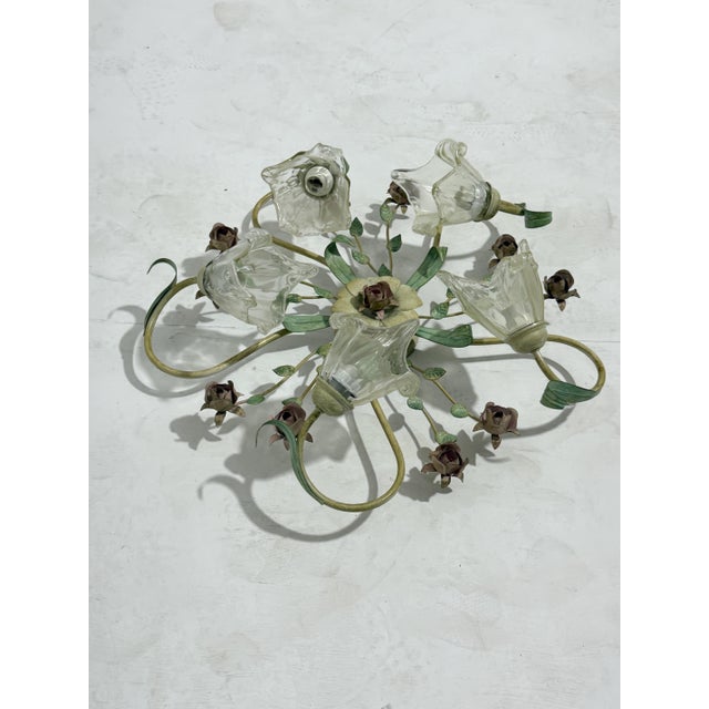 5-Light Ceiling Lamp in Decorated Wrought Iron and Murano Glass, 1980s. For Sale - Image 3 of 9