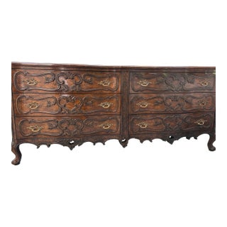 1970s Original Lewis Mittman Inc. Carved Walnut Provincial Louis XV 6 Drawer Double Dresser Including Original Bill of Sale. For Sale
