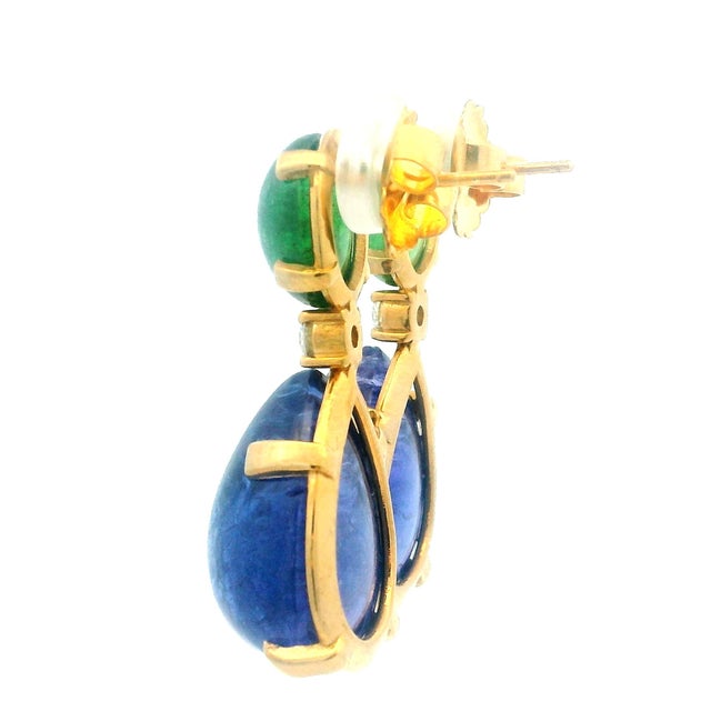 Ink Blue Vintage 18k Tanzanite, Tsavorite Garnet & Diamond Drop Earrings, A Pair For Sale - Image 8 of 12