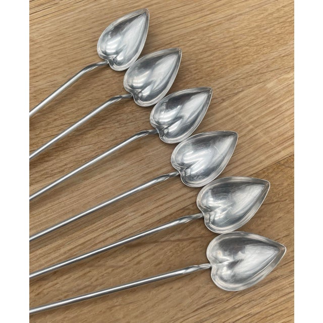 Art Deco Antique 1920s Wallace Sterling Silver Heart Shaped Sipping Spoon Set of 6 For Sale - Image 3 of 5