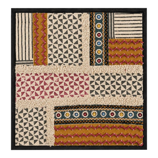Boho Mosaic Block Printed Embroidered Wall Frame For Sale