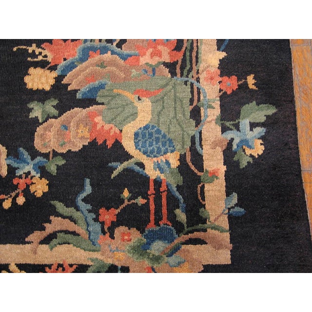 Art Deco 1920s Black Floral Antique Chinese Art Deco Rug 5'7" X 8'4" Knotted Wool Carpet For Sale - Image 3 of 6