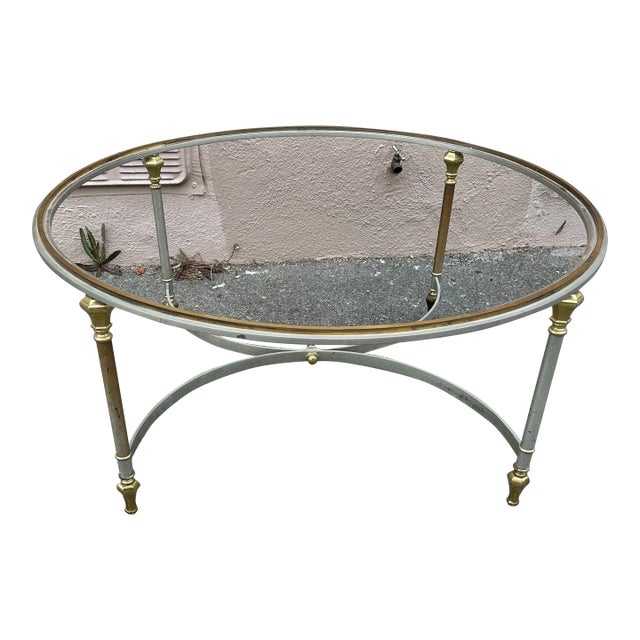 1970s Italian Mid Century Modern Round Brass and Metal Table For Sale
