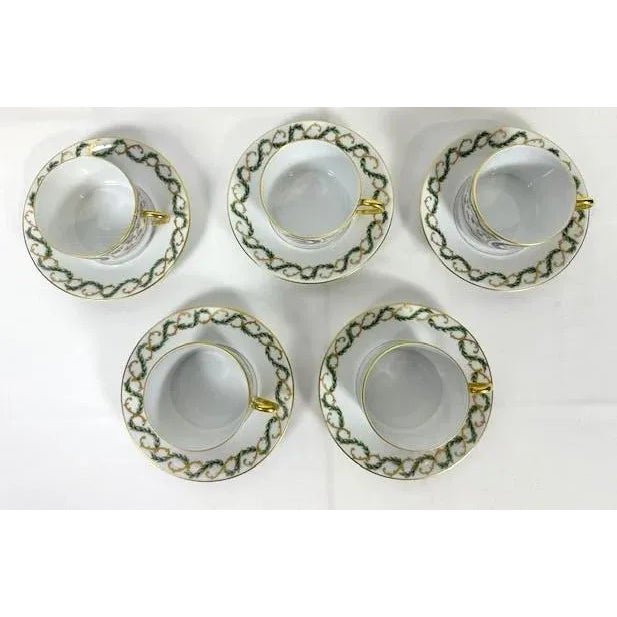 Haviland & Co. Haviland Limoges "Louveciennes" Flat Cups/Saucers-Set of 5-France-Pristine Mint! For Sale - Image 4 of 7