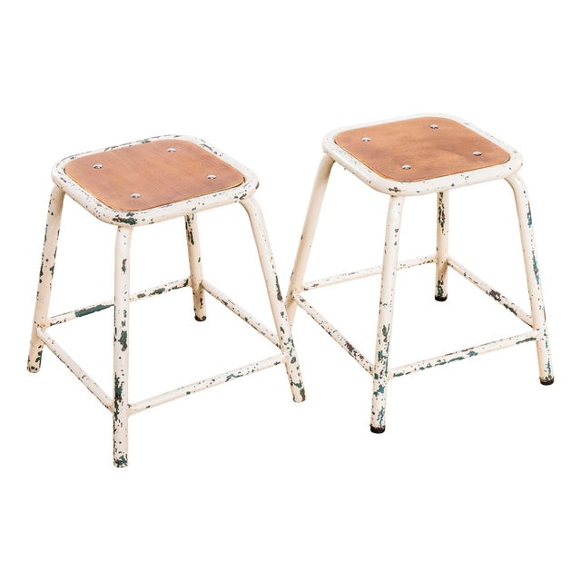 Low Stacking Stools in White from Mullca, 1960s, Set of 2 For Sale