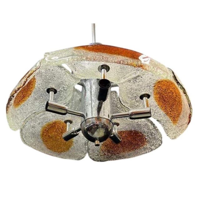 1970s Mazzega Italian Pendant With Amber & Clear Murano Glass For Sale In Los Angeles - Image 6 of 8