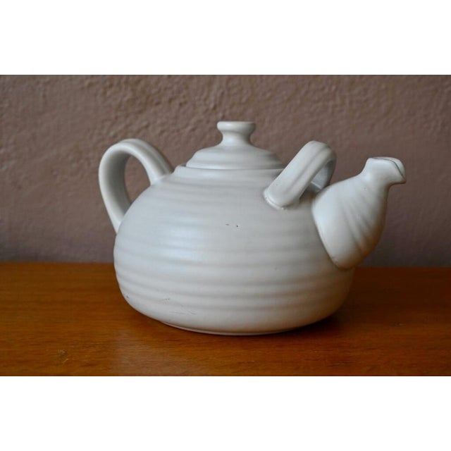 Large Danish White Ceramic Teapot in Scandinavian Bohemian Style For Sale - Image 6 of 11