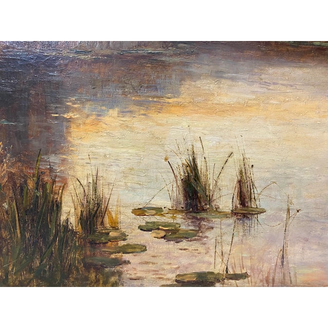 Ernest Walbourn (England, 1871-1927) "Bringing Home the Flock" Original Painting c.1900 Evening in Sussex A young woman...