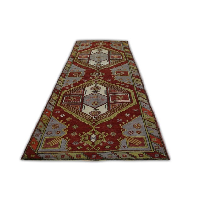 1960s 1960s Red Multicolor Vintage Turkish Rug 4'3" X 10'10" For Sale - Image 5 of 6