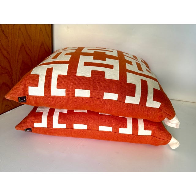 2000 - 2009 V Rug & Home Electric Orange Linen Euro Throw Pillows- a Pair For Sale - Image 5 of 6