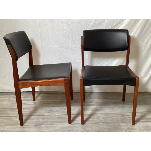 Great original set of 6 Danish teak dining room side chairs in great condition. These are very comfortable and sturdy with...