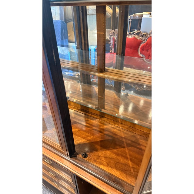Vintage Broyhill Premier Illuminated Breakfront Display Cabinet in Warm Walnut Finish For Sale - Image 11 of 12