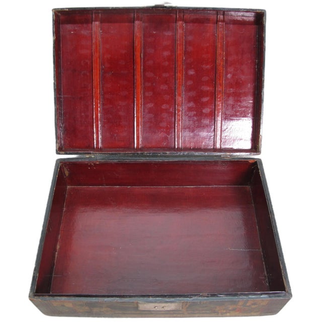 Brown Small Hand Painted Antique Accent Trunk Table For Sale - Image 8 of 9