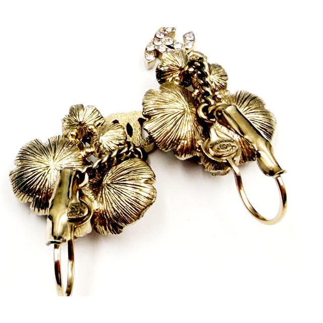 2010s Chanel Gold Multi Flower Crystal CC Dangle Lever Back Earrings, A Pair For Sale - Image 5 of 5