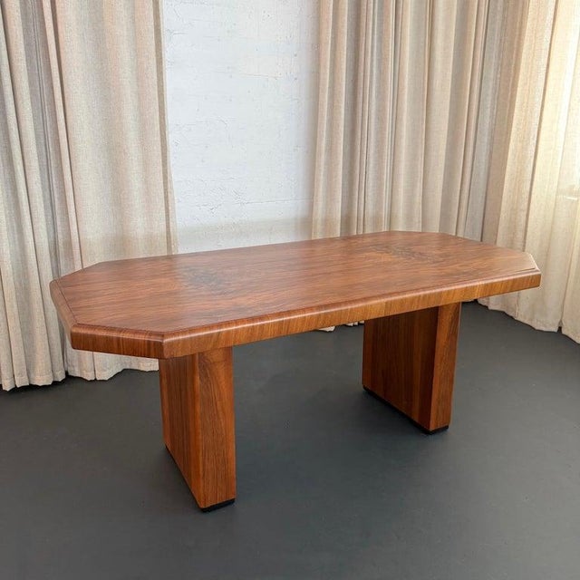 Brown Antique Art Deco Octagonal Burl Walnut Pedestal Dining Table For Sale - Image 8 of 14