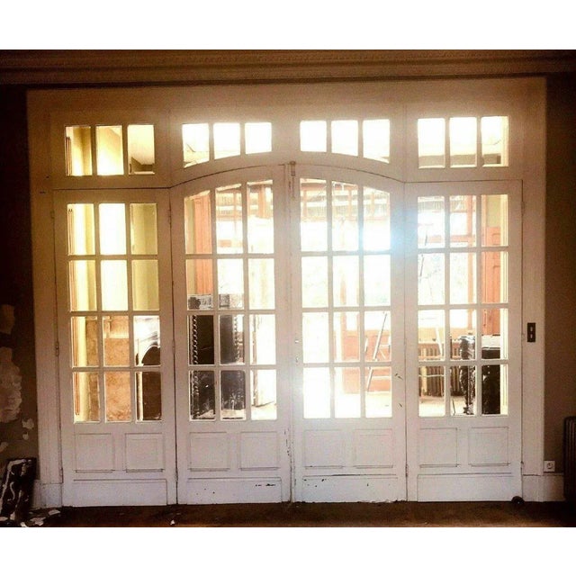 Wood 4-Leaf Partition Door with Transom in Wood and Beveled Glass, Set of 8 For Sale - Image 7 of 9