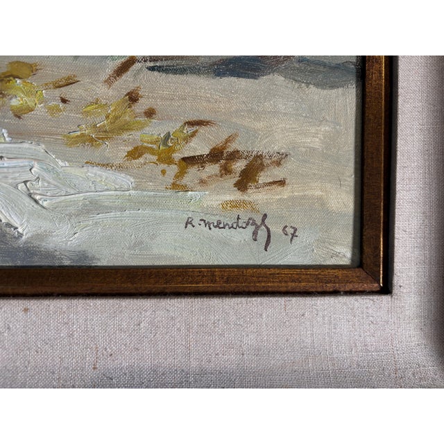 Impressionist Robert Mendoze Original Oil Painting, French Coastal Harbor, Signed and Dated 1967, Framed For Sale - Image 3 of 11