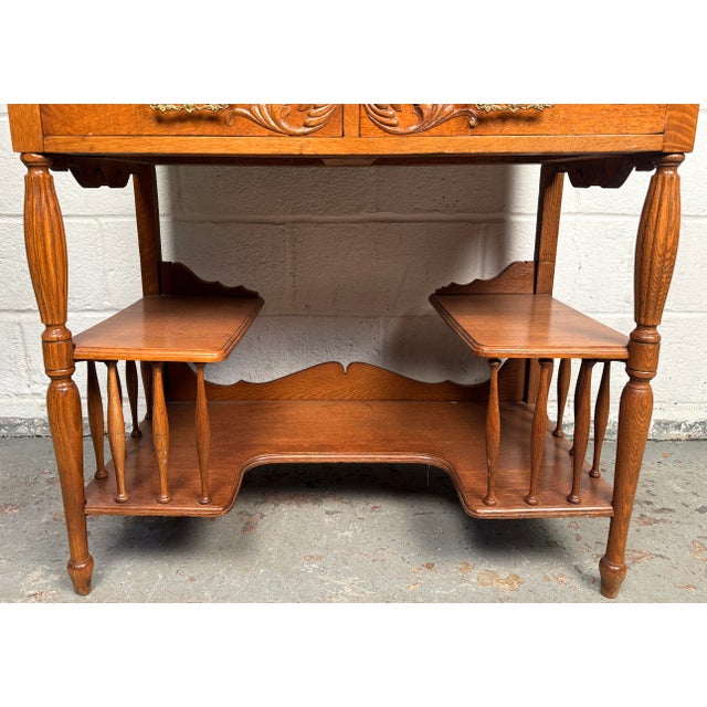 Early 19th Century Victorian Antique Golden Oak Slant Front Secretary Desk Etagere For Sale - Image 11 of 16