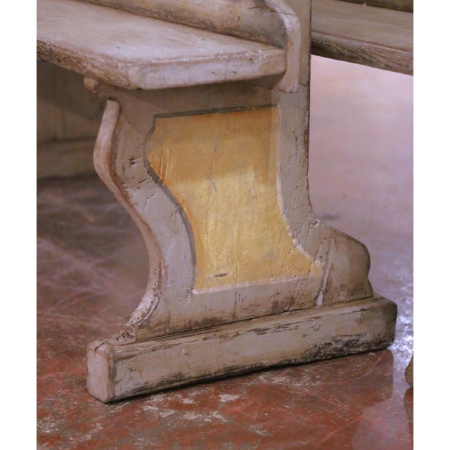 Pair of Mid-Century Italian Carved and Hand-Painted Oak Cassapanca Benches For Sale - Image 10 of 13