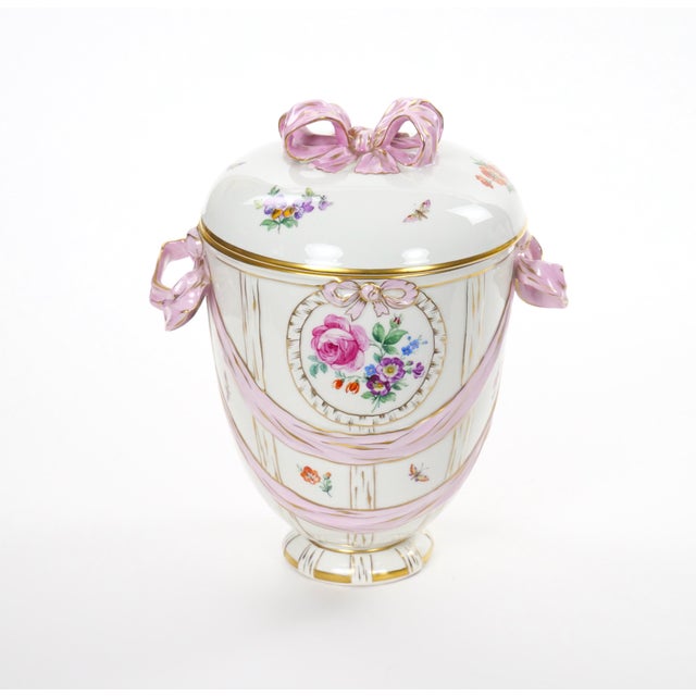 1960s KPM Porcelain Covered Centerpiece Vase / Ribbon Decoration, Germany, Circa 1960 For Sale - Image 5 of 14