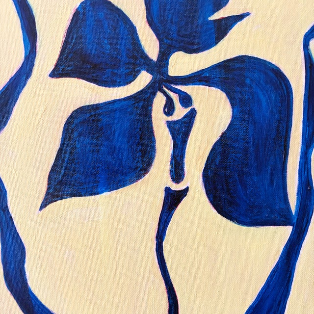 Original Iris Flower Painting in Gold Bamboo Frame, Oil on Canvas, 13" X 16" by Tatiana Duperault For Sale - Image 4 of 4