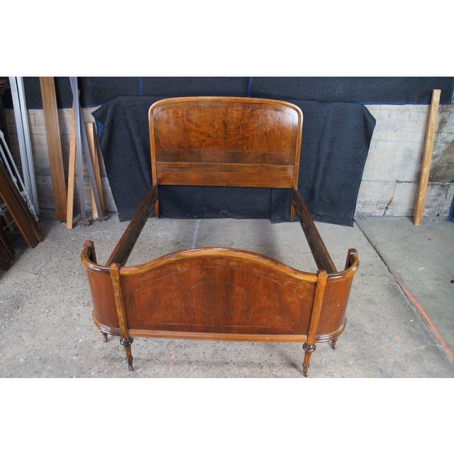 Antique French Louis XVI Burl Walnut Full Size Bed W Wrap Around Footboard For Sale - Image 12 of 13