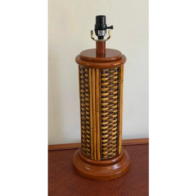 Brown Vintage Bamboo and Woven Rattan Coastal Table Lamps - a Pair For Sale - Image 8 of 11