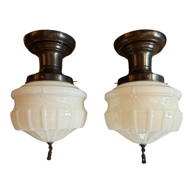 Edwardian Flushmount Light Fixtures With Finials - Pair For Sale