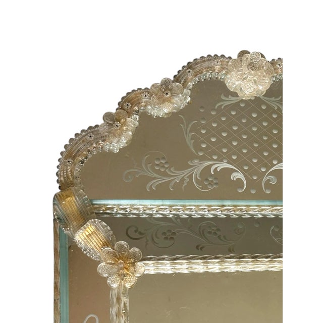 Venetian Mirror with Floral Murano Details, 1970s For Sale - Image 9 of 13