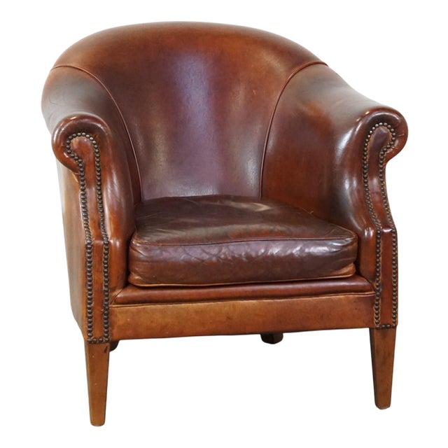 Sheep Leather Club Chair with Decorative Nails For Sale