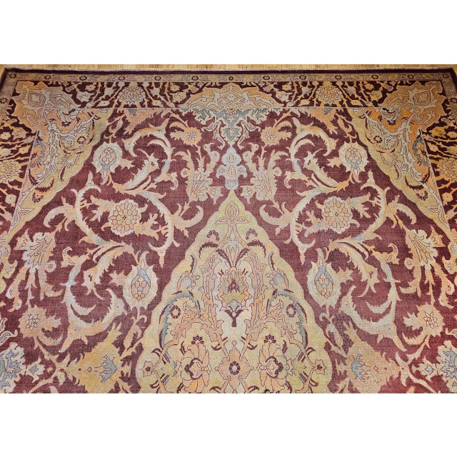 19th Century Handwoven Amritsar Rug, Handwoven Wool, Mughal Design, Burgundy & Tan, 12' X 14' For Sale - Image 12 of 18