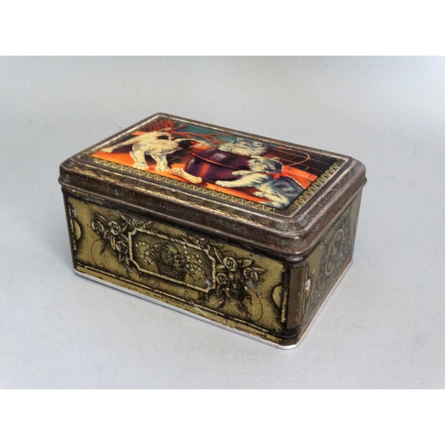 Farmhouse 1930s French Lithograph Confection Tin With Dog & Cat For Sale - Image 3 of 8