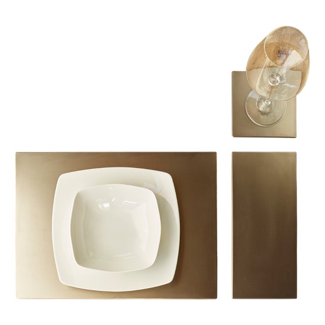 Opis Table Set in Polished Stainless Steel with Coasters, Placemats & Cutlery Mats by Alberto Grassi, Set of 6 For Sale