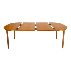 Compact Teak Danish Mid-Century Modern Dining Table w/ Large Leaves Extensions