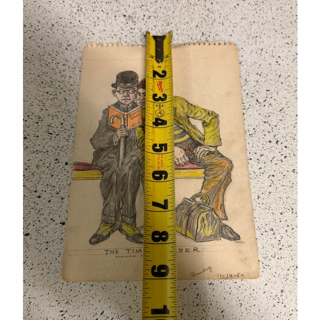 The Timid Reader Hand Draw Signed Strausberg 1959 6x9 For Sale In Atlanta - Image 6 of 7