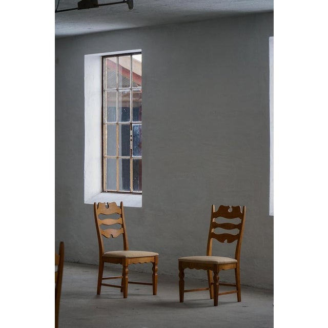 Mid-Century Danish Chairs in Oak & Hessian from Henning Kjærnulf, 1960s, Set of 8 For Sale - Image 3 of 17