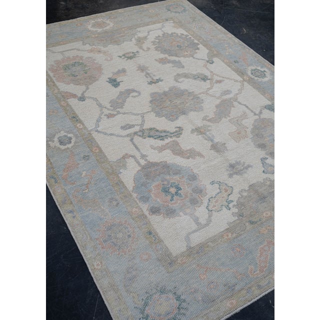Turkish Oushak Rug Sage & Ivory Handwoven Wool Rug 5' X 6'11" For Sale - Image 9 of 10