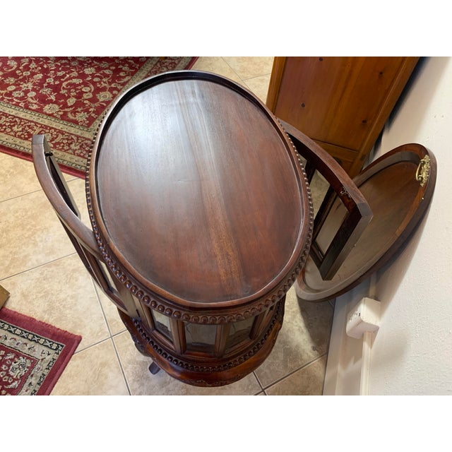 Vintage Mahogany Oval Bar Cabinet With Removable Serving Tray For Sale - Image 9 of 11