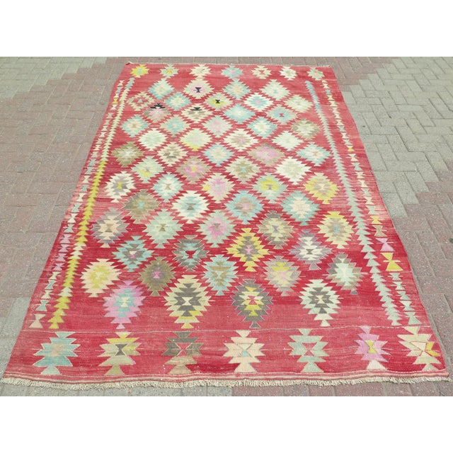 Mid 20th Century Vintage Turkish Kilim Wool Area Rug Boho Rug For Sale - Image 11 of 11