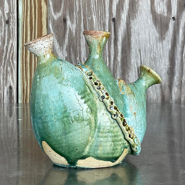 Mid 20th Century Vintage Boho Studio Pottery Vase For Sale - Image 5 of 6