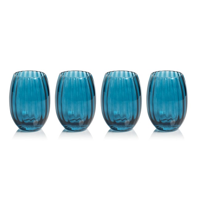 Malden Optic Stemless All-Purpose Glasses - Blue Azure, Set of 4 For Sale - Image 4 of 4